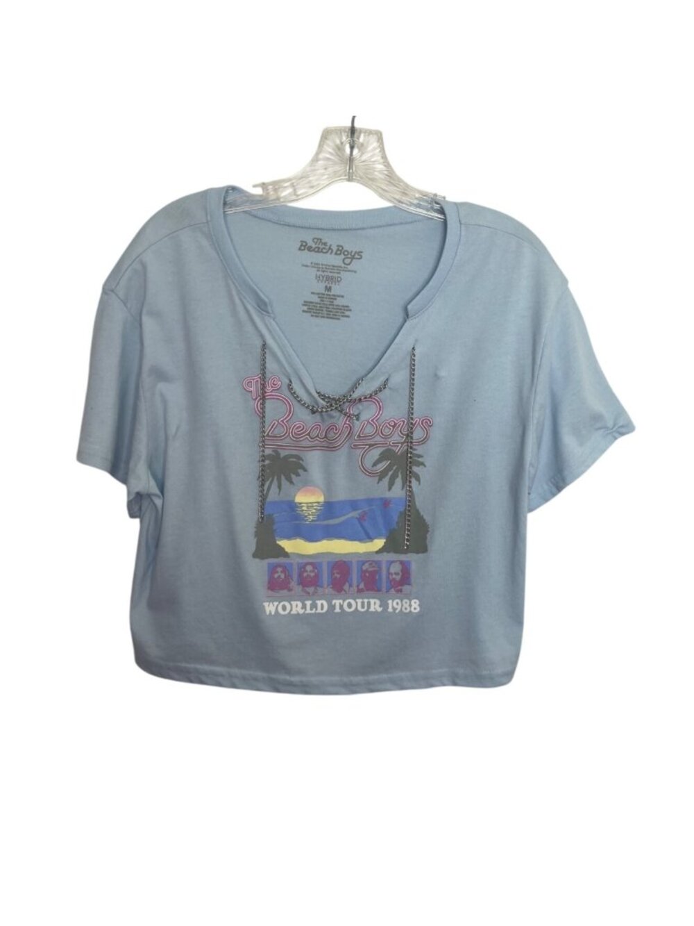 The Beach Boys World Tour 1988 Cropped Tshirt Medium Blue New Chain Detail
